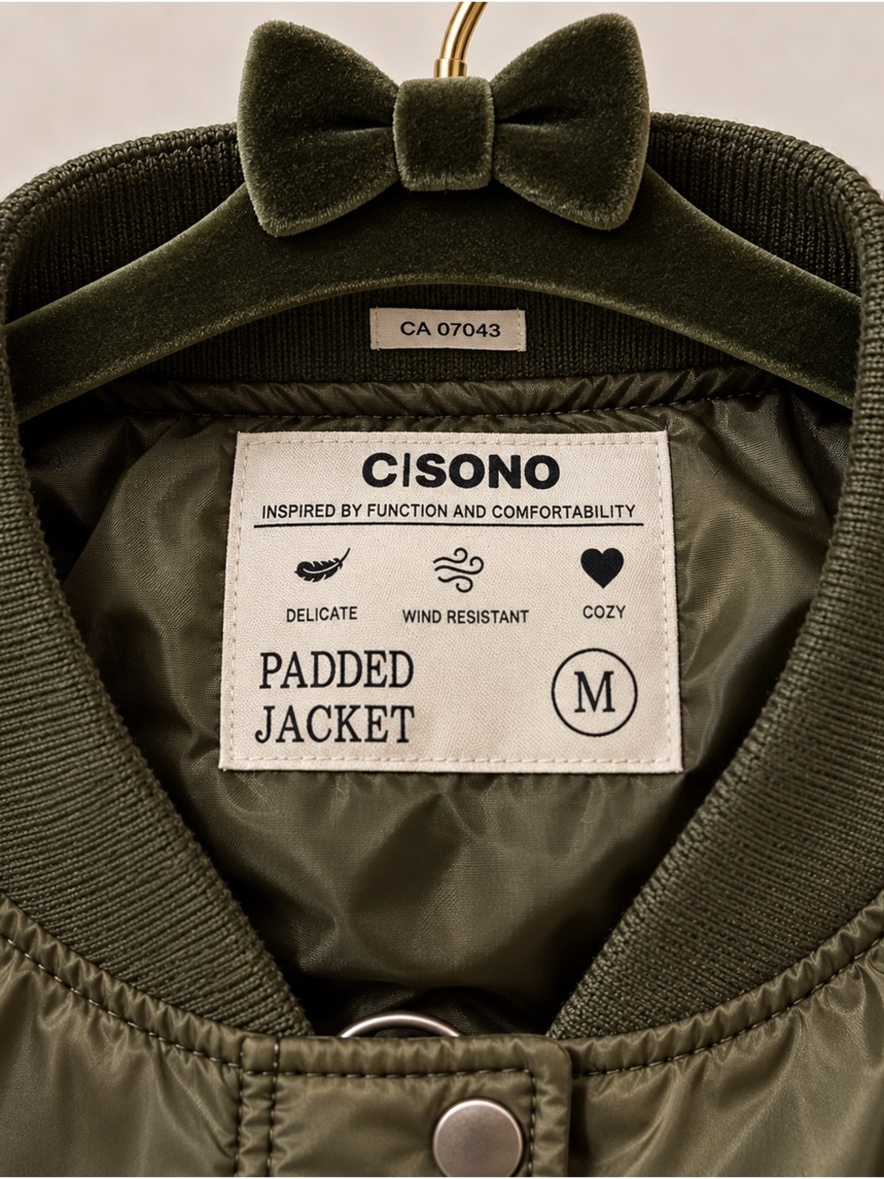 Ci Sono Olive Green Satin Bomber Jacket - Picture 6 of 6